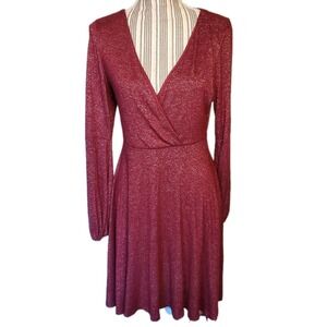 Anthropologie Saturday Sunday Long-Sleeve Soft Faux Wrap Dress Sz L Maroon